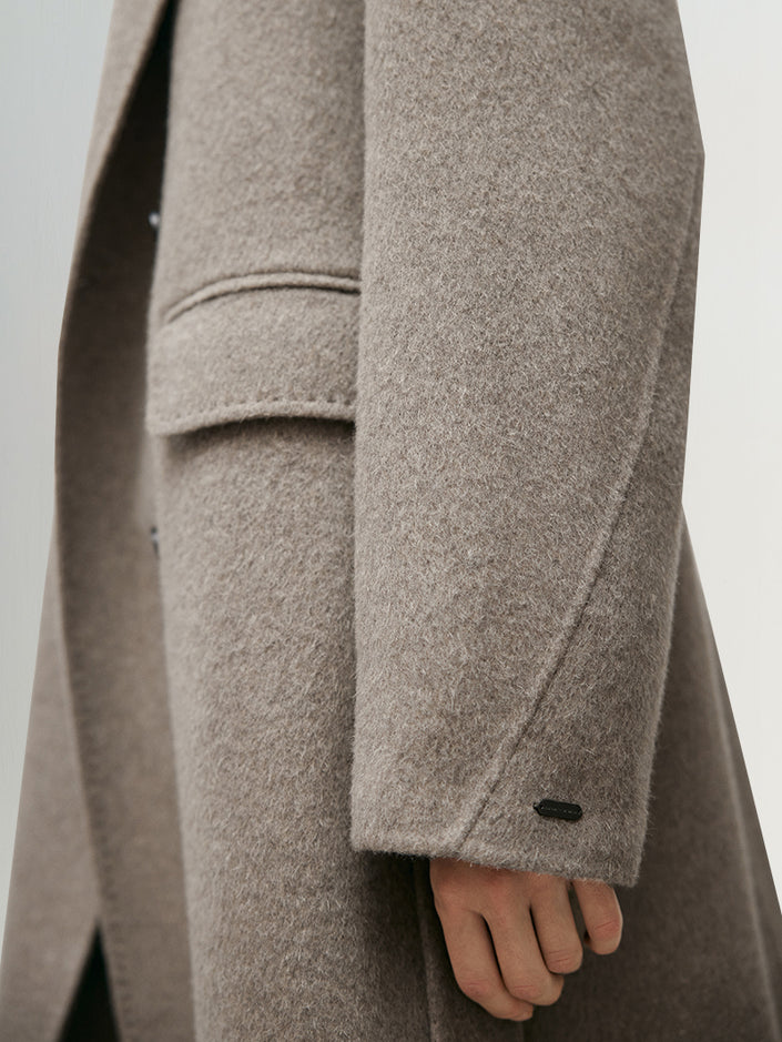 Grey sheepskin and alpaca wool coat