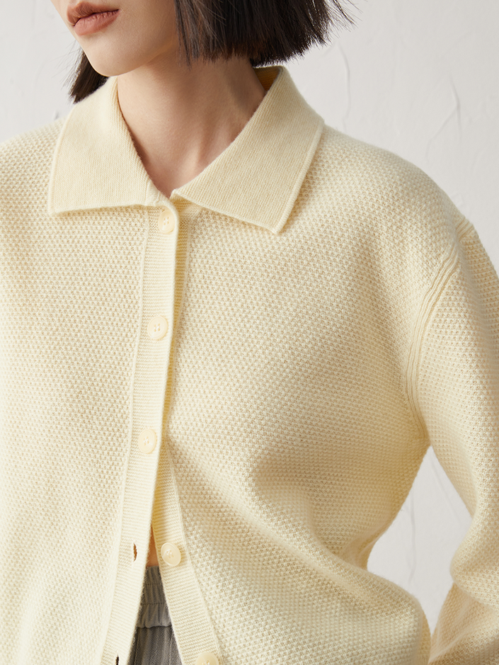 Women's Light Yellow Collar Wool Cardigan Sweater