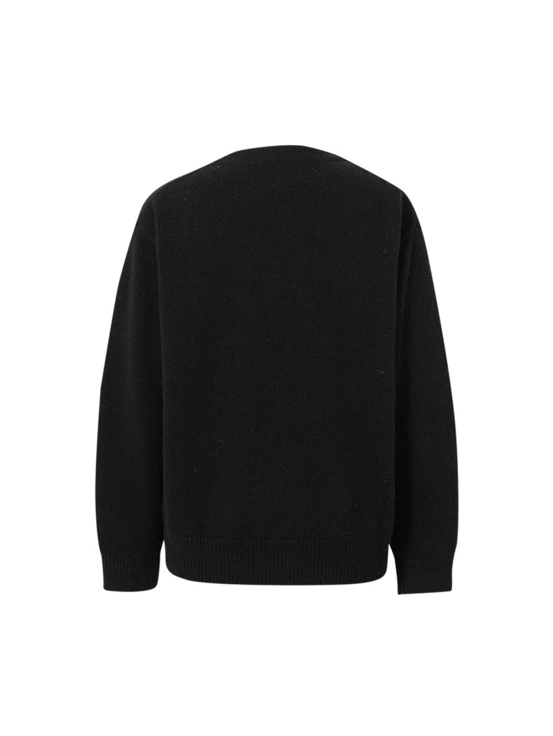 Women's Black V Neck Long Sleeves Wool Cardigan