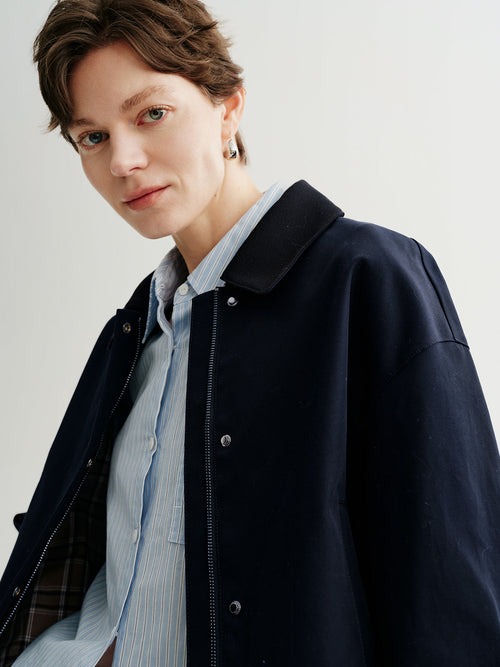 Load image 1 in gallery view. Cotton Drop-Shoulder Lapel Jacket