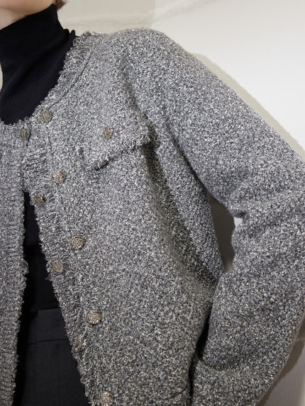 Cardigan en tricot à col rond et manches longues gris