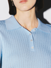 Women's Sky Blue Polo Neck Short Sleeves Knit Top