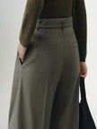 Women's Gray Wide Leg Belted Winter Trousers