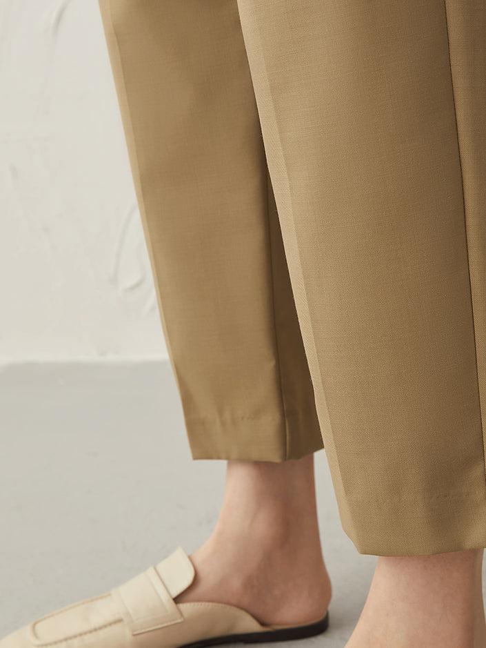 Women's Khaki Straight Fit Wool Trousers