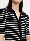 Striped button-down polo shirt