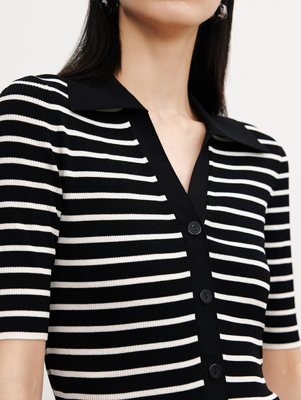 Striped button-down polo shirt