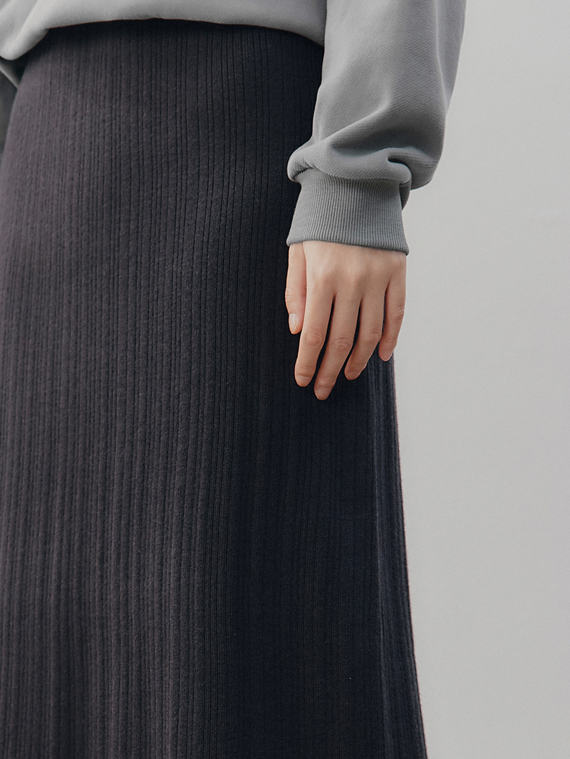 Women's Winter Dark Gray Straight Fit Elastic Waist Wool Skirt