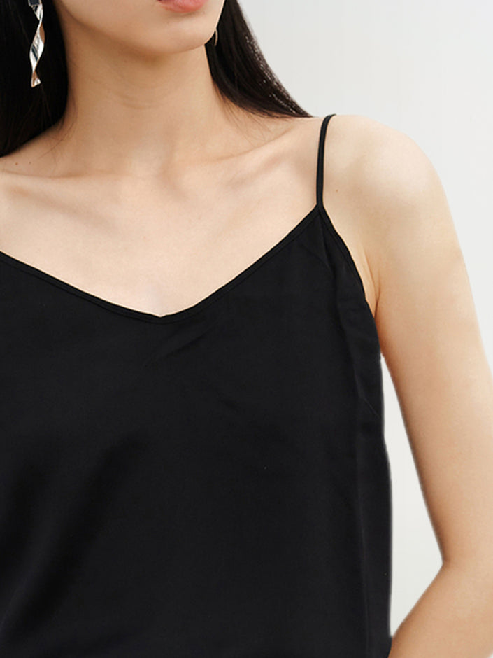 Women's Summer Black Silk Strappy Top