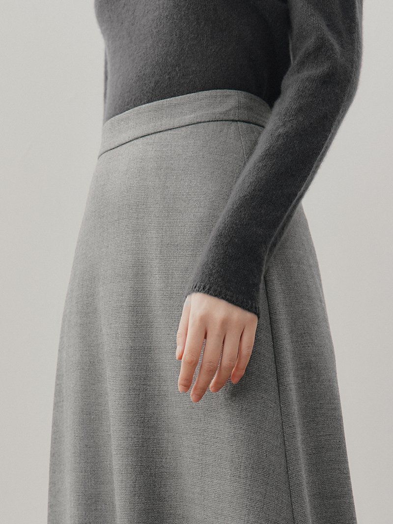 Women's Pearl Gray Sheep Woolen Flare Dress Skirt