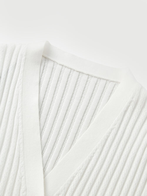 Carica immagine 1 in visualizzazione galleria. Top en tricot lyocell blanc, col en V, manches mi-longues
