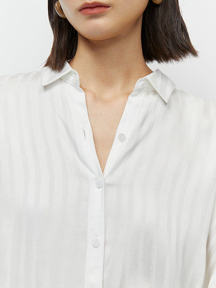 Women's White Smooth Stripe Quarter Sleeve Blouse