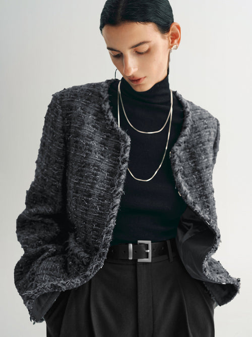 Carica immagine 1 in visualizzazione galleria. Wool Blend Trim Tweed Jacket