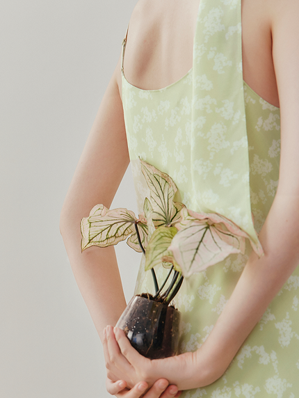 Women's Green FloralV Neck Slip Dress