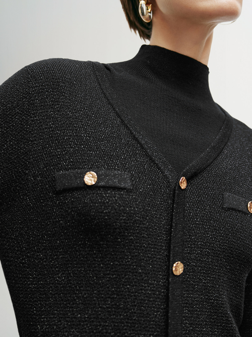 Load image 1 in gallery view. Black shimmering wool jersey dress