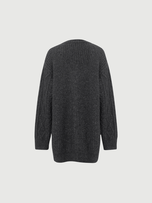 Load image 1 in gallery view. Long black alpaca wool cardigan