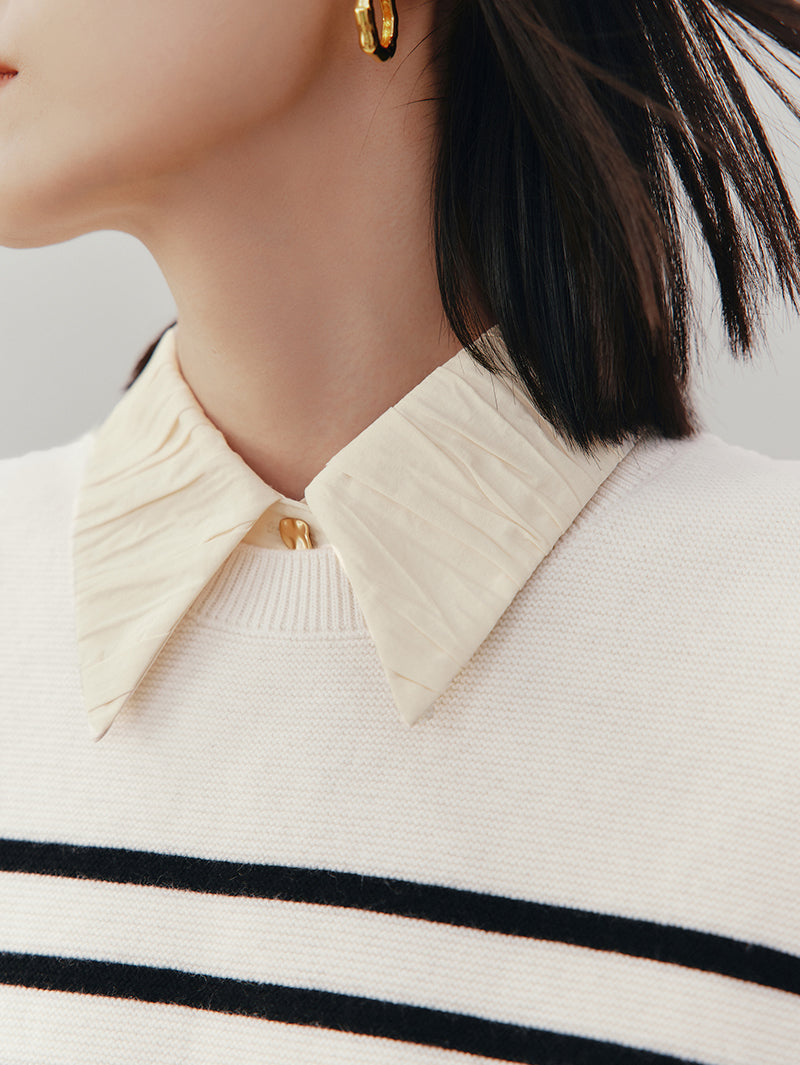 Women's White Stripe Round Neck Sleeveless Knit Sweater Vest Top