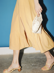 Women's Sunset Orange Square Neck Puff Sleeves High Waist Frill Hem Dress