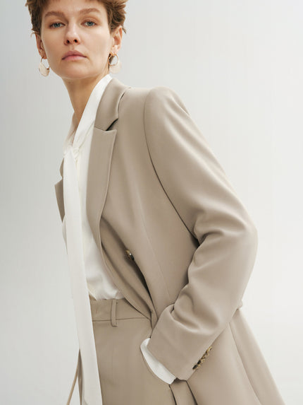 Women's Light Khaki Notch Lapel Double Breasted Blazer