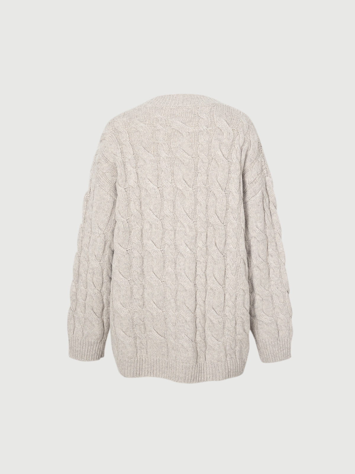 Women's Oatmeal-Colored V Neck 100% Wool Heavy Sweater Cardigan