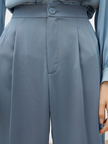 Women's Deep Blue Straight Fit Elastic Waist Trousers