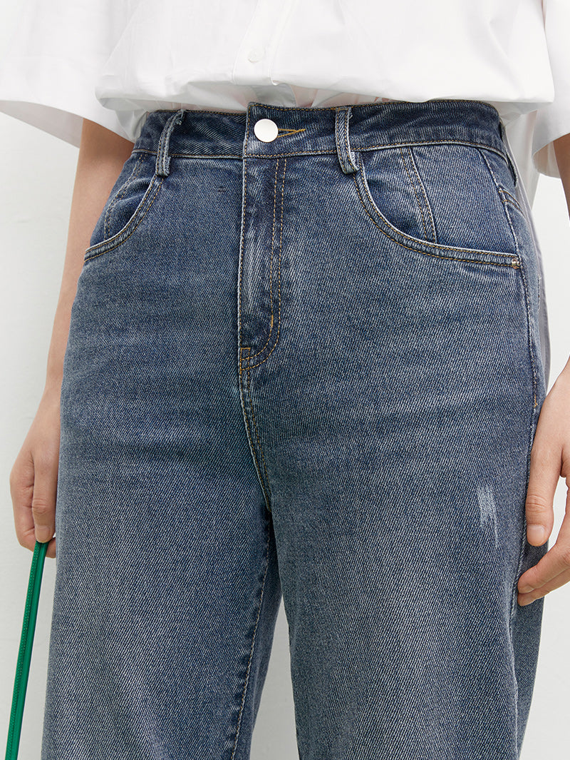 Dark blue cotton straight jeans
