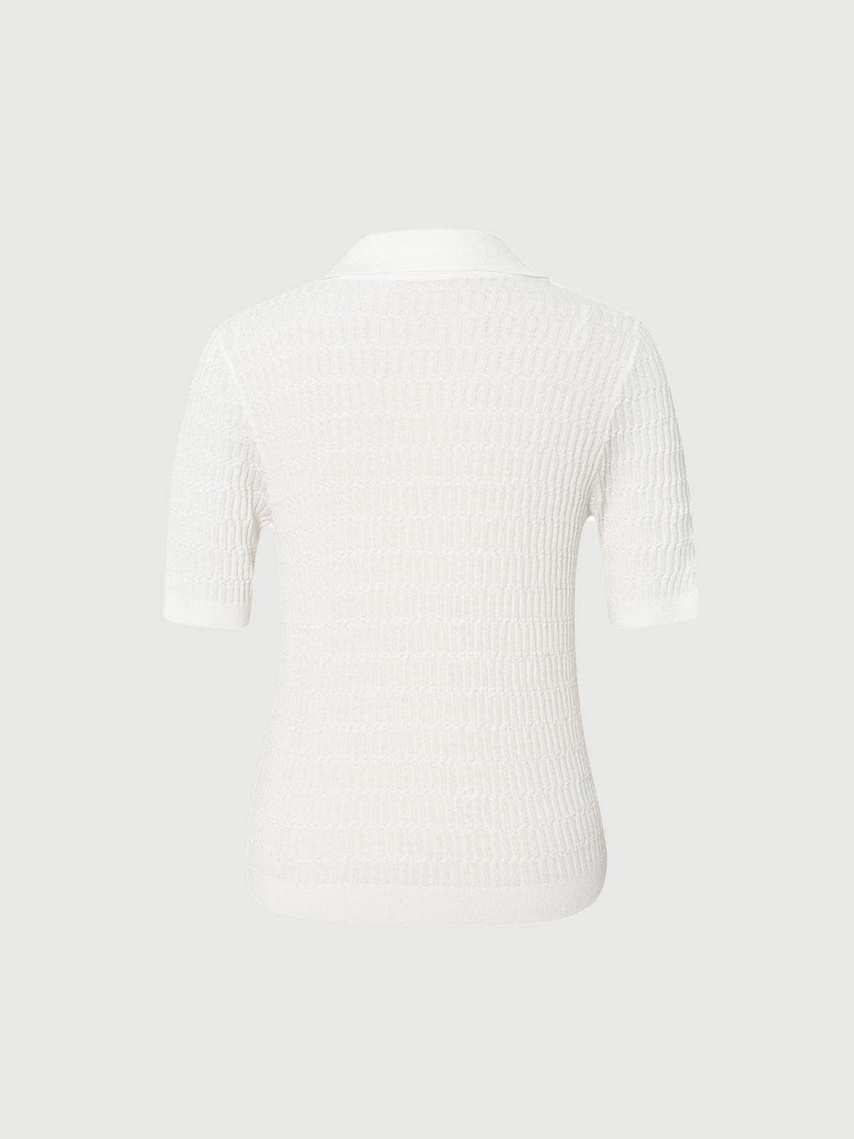 Top en maille à col polo blanc à manches courtes en coton