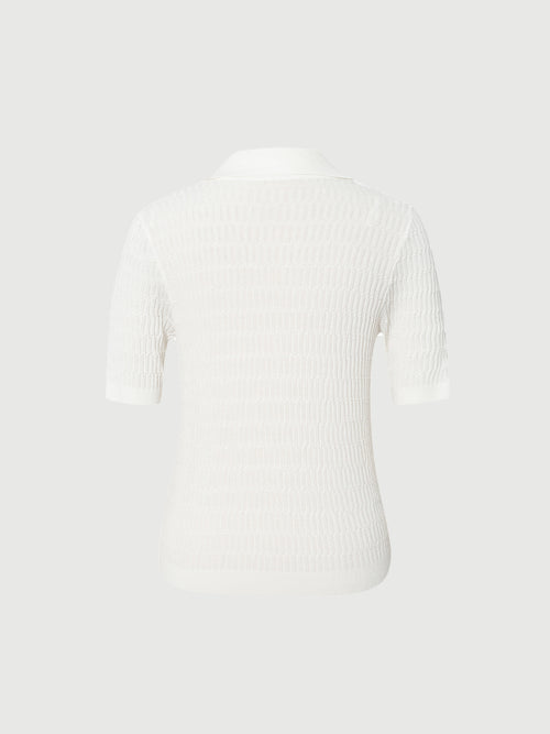 Carica immagine 1 in visualizzazione galleria. Top en maille à col polo blanc à manches courtes en coton