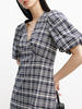 Women's Black and White Plaid V Neck X Shape Dress