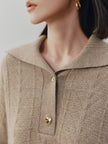 Women's Brown Polo Neck Ribbed Knit 100% Cashmere Sweater