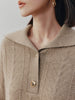 Women's Brown Polo Neck Ribbed Knit 100% Cashmere Sweater