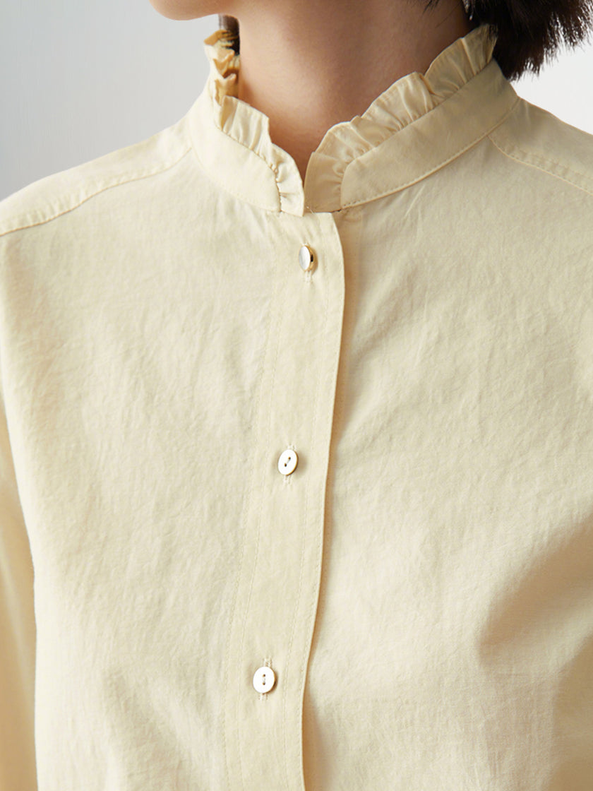 Chemisier Jaune Clair à Col Plissé