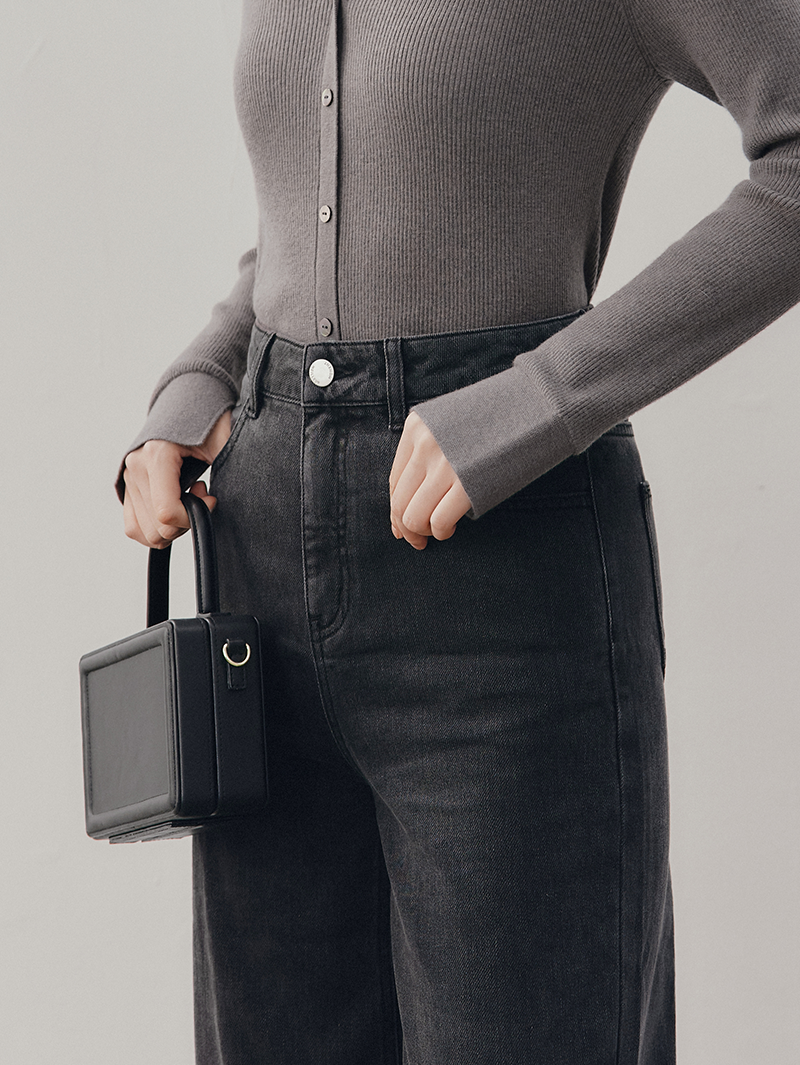 Women's Classic Dark Gray Wide Leg Denim Jeans