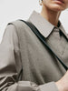 Women's Brown Classic Collar Long Sleeve Wool Vest Splicing Dress
