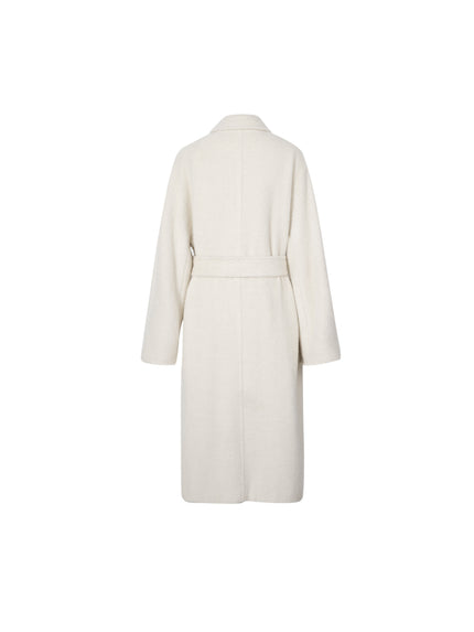 Women's Ivory Notch Lapel Double Breasted Tie Belt Coat
