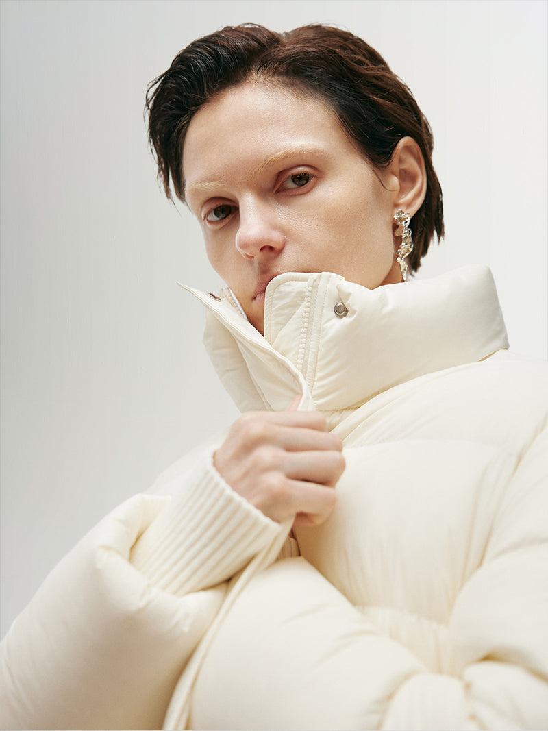 Women's White Collar Short Goose Down Jackets