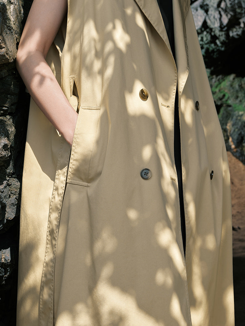 Trench-coat beige à manches courtes