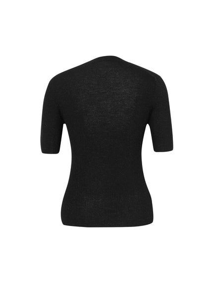 Women's Black Round Neck Wool Knit Top 5998130271