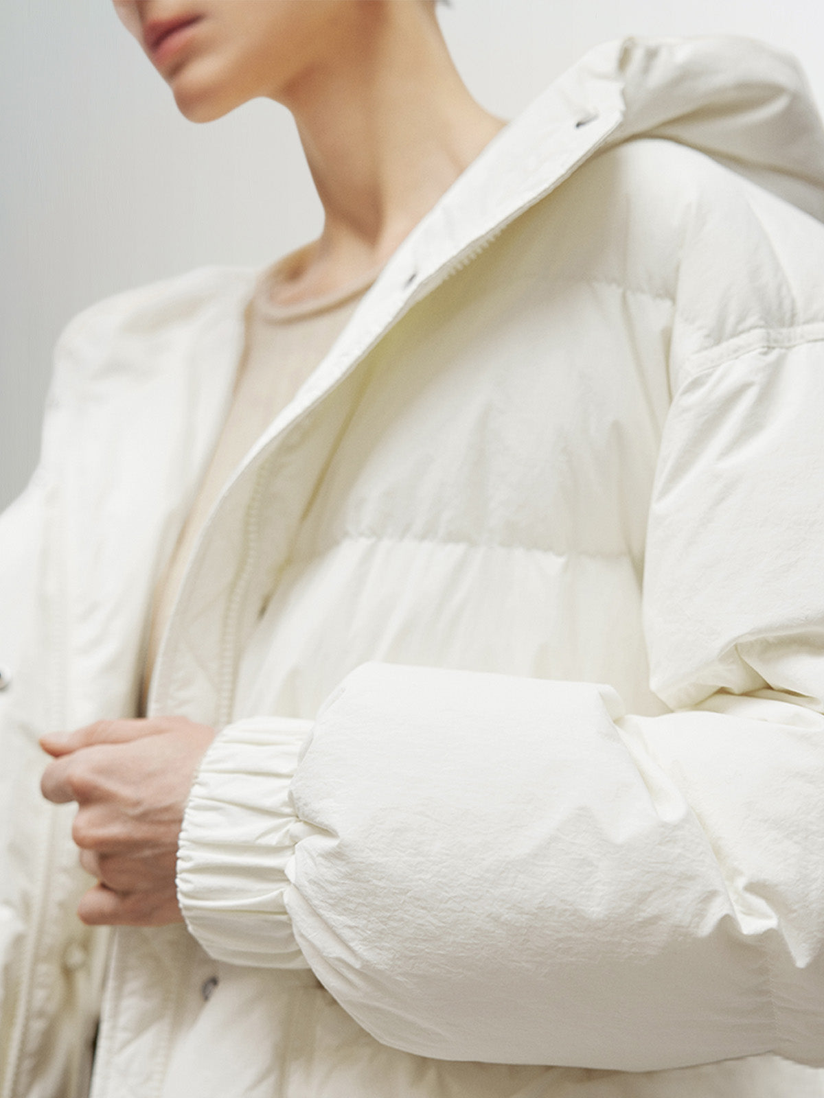 White hooded down jacket