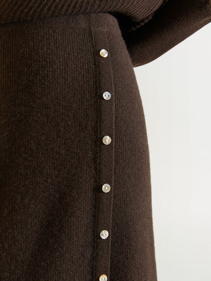 Women's Winter Brown Straight Fit Cashmere Knit Skirt