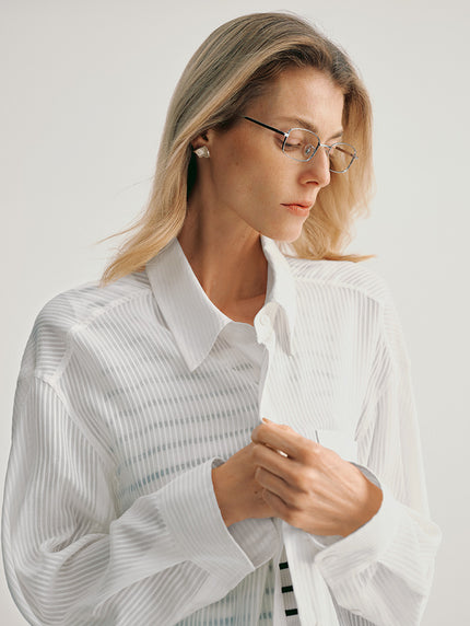 Women's White Pinstripe Long Sleeves Shirt