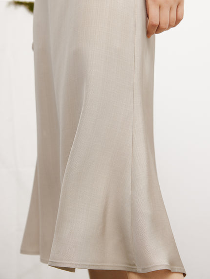 Women's Oatmeal Color Texture 100% Acetate Middle Length Mermaid Skirt