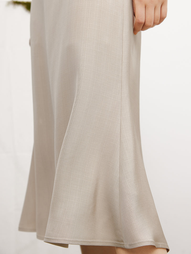 Women's Oatmeal Color Texture 100% Acetate Middle Length Mermaid Skirt