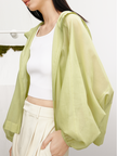 Women's Mustard Yellow Lantern Sleeves 100% Cotton Hoodie Jacket