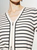 Women's White Black Stripes V Neck Button Down Knitwear Top