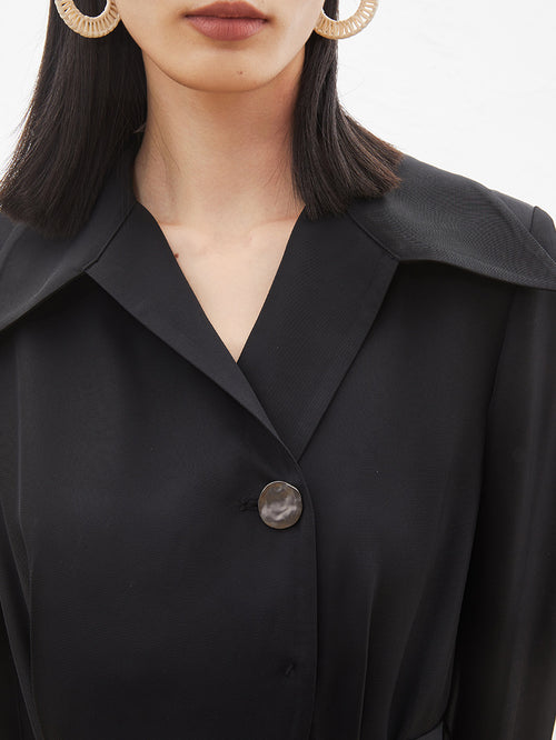 Load image 1 in gallery view. Women's Black Long Sleeve Acetate Jumpsuits