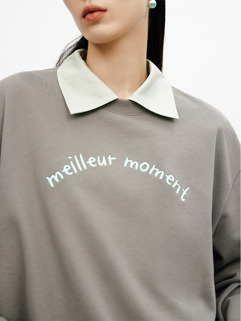 Women's Light Gray Round Neck Long Sleeves 100% Cotton Hoodie