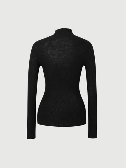 Pull slim fit en laine de mouton, noir, manches longues