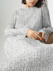 Women's Gray Floral Pattern Round Neck Long Sleeve Belted Dress