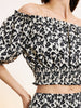 Women's Black Floral Puff Sleeves Super Short Blouse Shirt