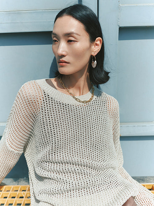 Load image 1 in gallery view. Linen Openwork Sweater
